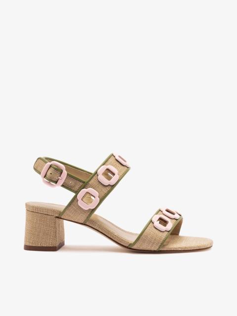 Milan Sandal In Beige Raffia and Seaweed Leather