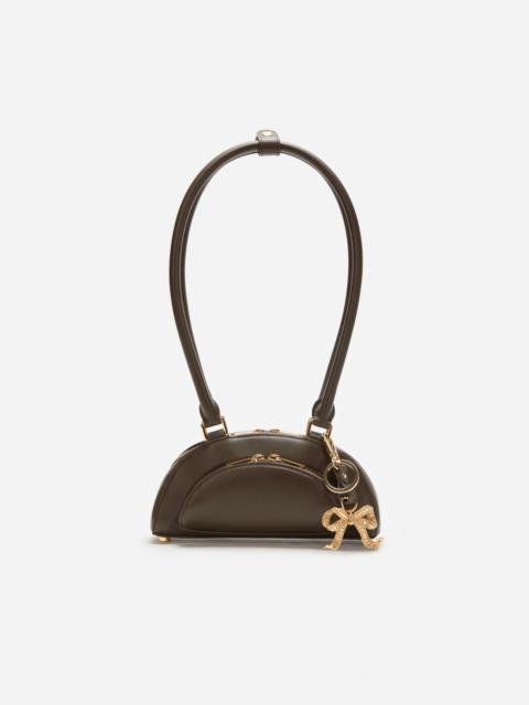 Brown Leather Mini Shoulder Bag With Charm