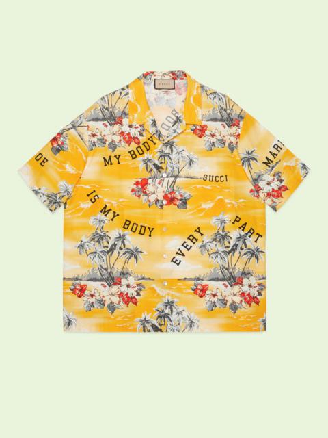 Printed cotton poplin bowling shirt
