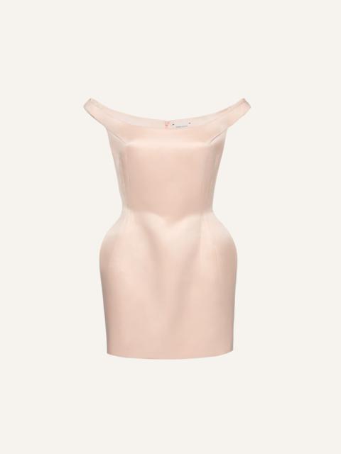 Off-shoulder hip pad midi dress in orange