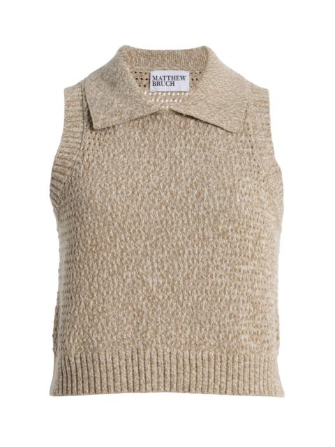 Cable Mesh Collared Tank Top taupe