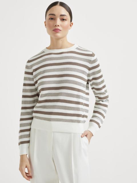 Sparkling striped cotton sweater with monili
