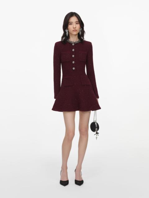 Burgundy Textured Knit Embellished Mini Dress