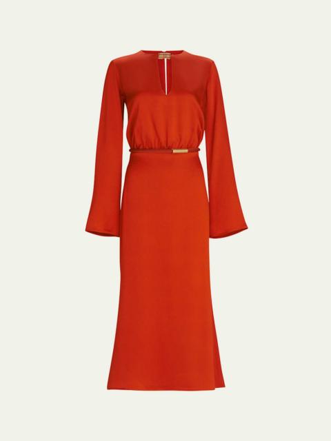 Pesaro Flare-Sleeve Belted Midi Dress