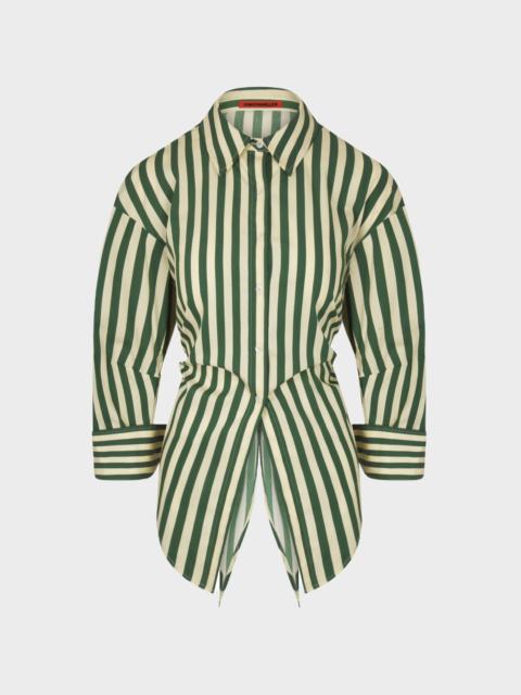 Loch Poplin Button Up In Gummy Green/Ecru