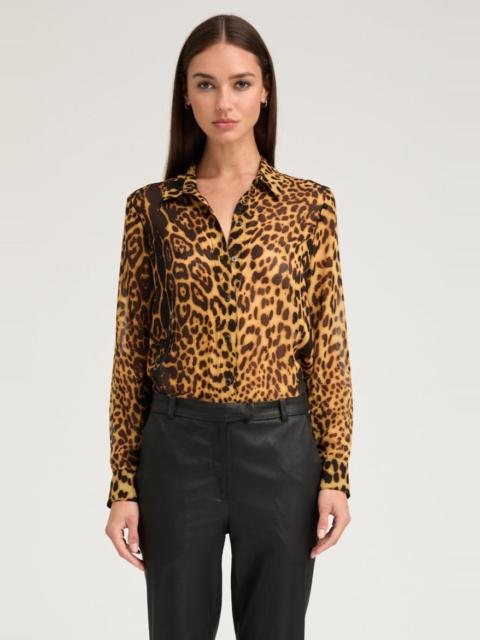 DARK LEOPARD SILK FITTED BUTTON DOWN