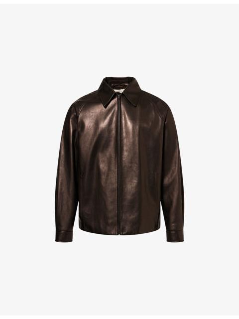 Mount Raglan-Sleeve Leather Jacket