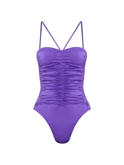 logo-embroidery ruched swimsuit