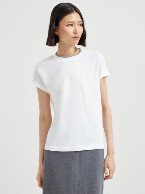 Stretch cotton jersey T-shirt with precious faux-layering