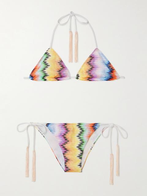 Mare Fringed Striped Crochet-knit Triangle Bikini