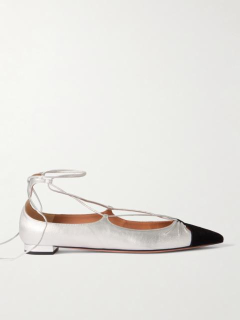 Gabi Lace-up Metallic Leather Point-toe Flats