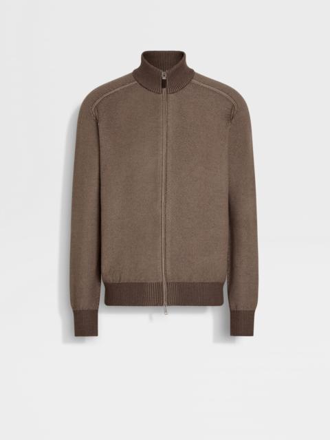 BROWN AND LIGHT TAUPE CASHSETA FULL ZIP CARDIGAN