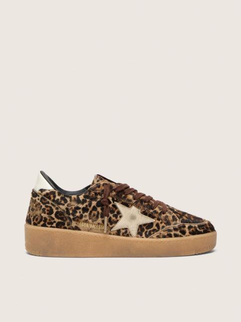 Women's Ball Star in leopard-print pony skin with platinum leather star and white leather heel tab