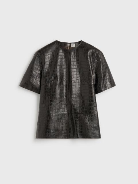 Croco-embossed tee dark brown