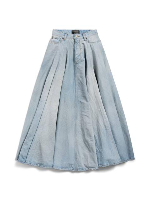 Women's Godet Maxi Skirt in Dirty Light Blue