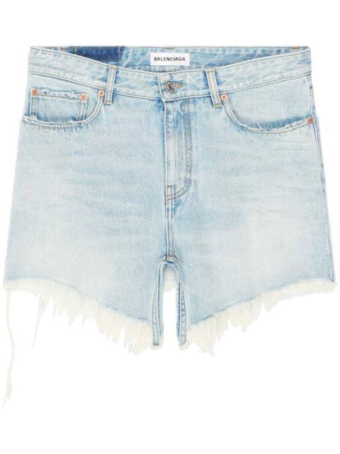 frayed-hem denim mini skirt
