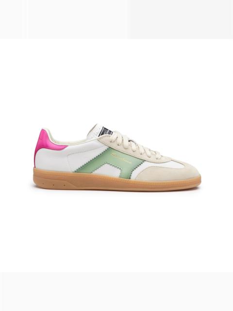 Women's white, green and pink leather and suede DBS Oly sneaker