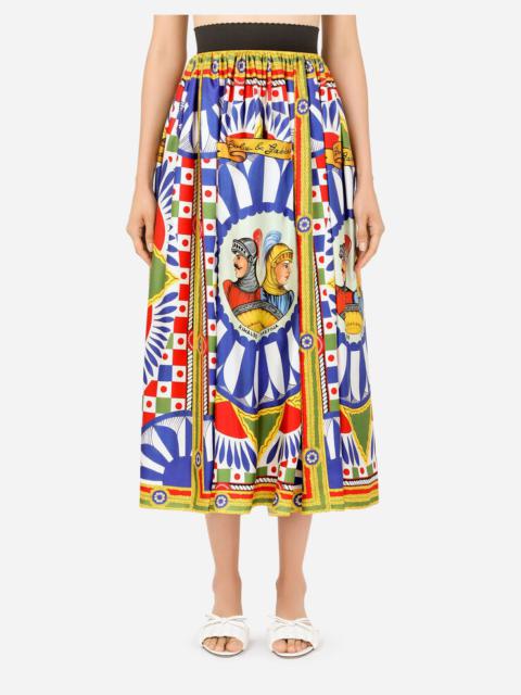 Carretto-print twill calf-length skirt