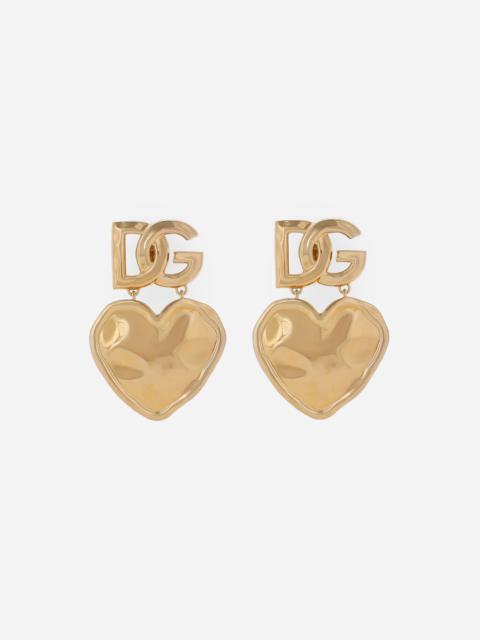 Drop earrings with hearts and DG logo
