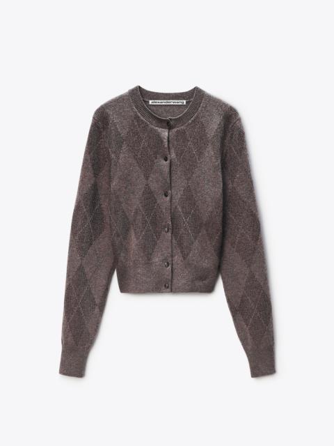 Crystal Hotfix Wool-Blend Argyle Cardigan