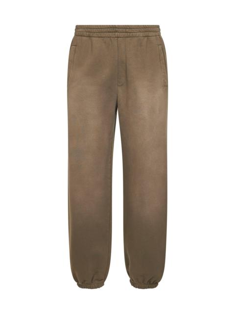 Beige bleached-effect cotton jogging trousers