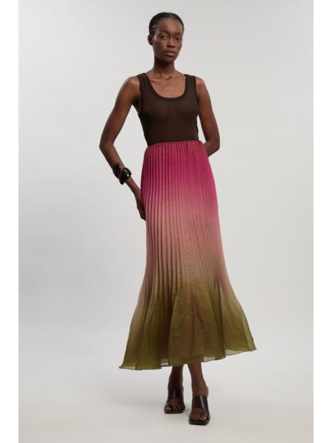 Pleated Slub Organdie Woven Maxi Skirt