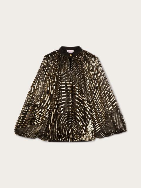 IRIDE PRINT EMBROIDERED TULLE BLOUSE