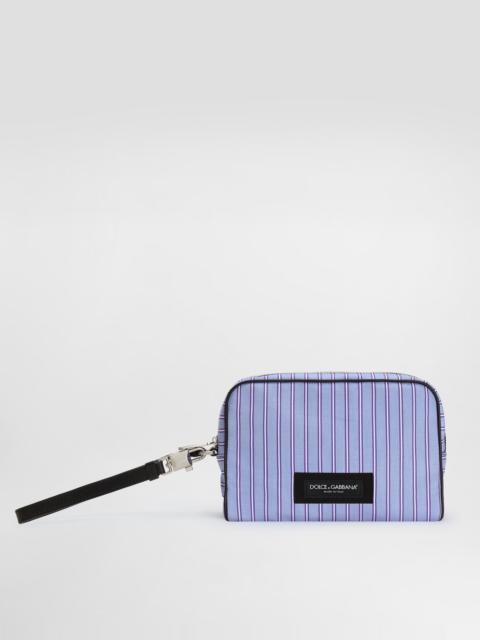 Calfskin and striped poplin handbag