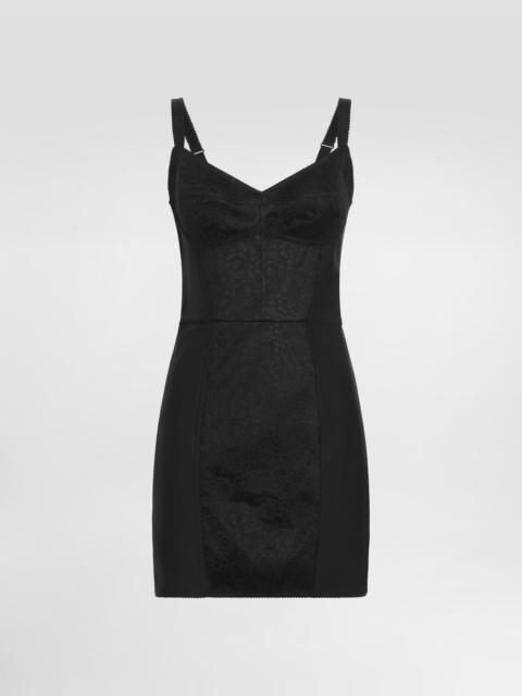 Sheath dress in stretch fabric and lace