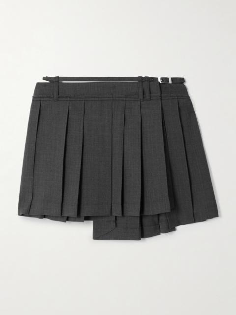 Belted Asymmetric Pleated Recycled Grain De Poudre Mini Skirt