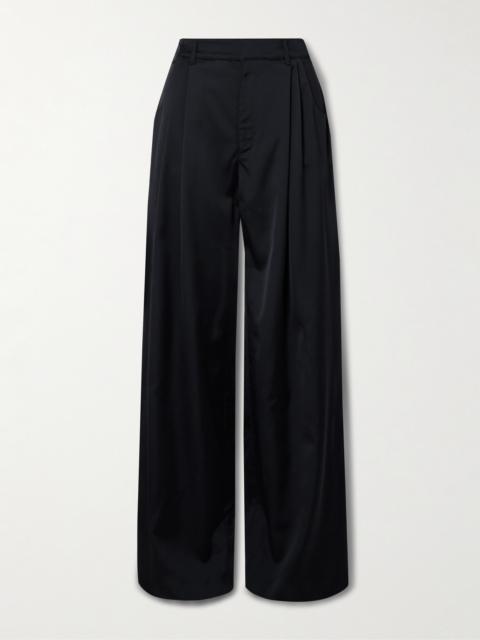 Annie Pleated Satin-twill Wide-leg Pants