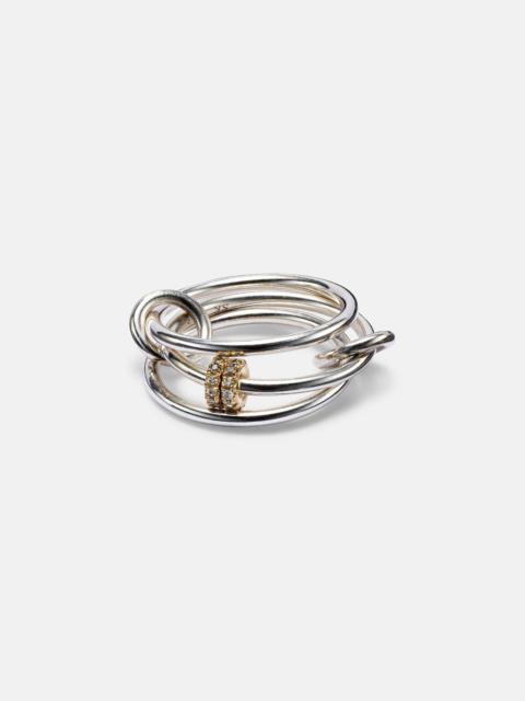 Sterling silver and 18kt gold linked rings with diamonds