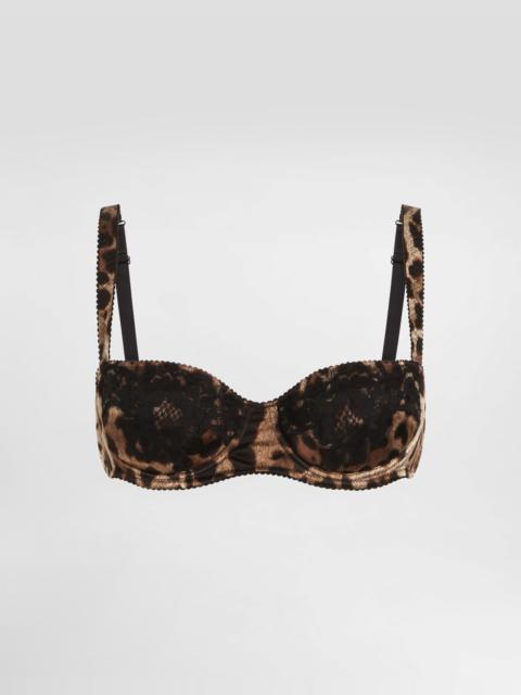Leopard-print padded triangle bikini top