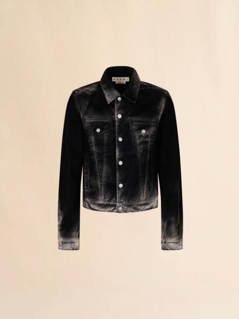 BLACK FLOCKED DENIM  TRUCKER JACKET