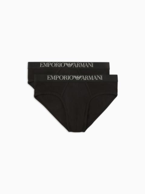Two-pack of ribbed cotton briefs with logo band