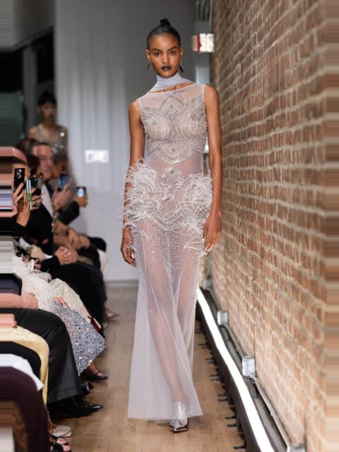 Mosaic Crystal Embroidery Sleeveless Boatneck Gown