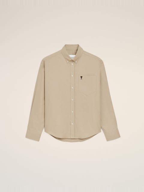 BEIGE COTTON BOXY EMBROIDERED AMI DE COEUR SHIRT