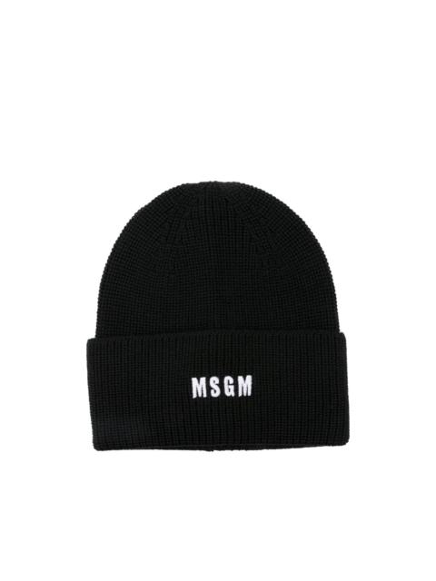 logo-embroidered ribbed beanie