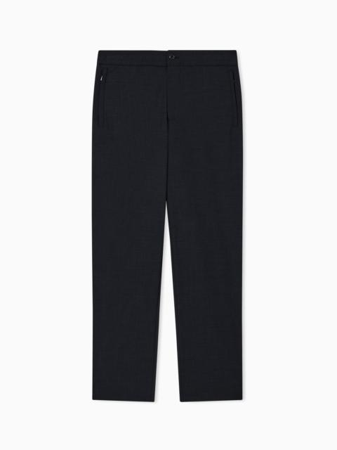 WOOL BLEND STRETCH CANVAS TROUSERS
