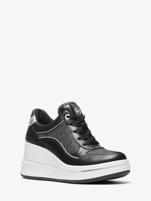 Emmy Signature Logo and Leather Wedge Trainer