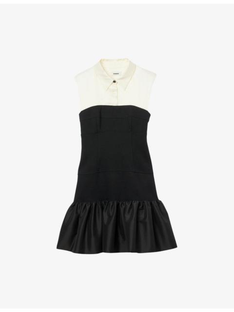 Ruffle-Hem Two-Tone Woven Mini Dress