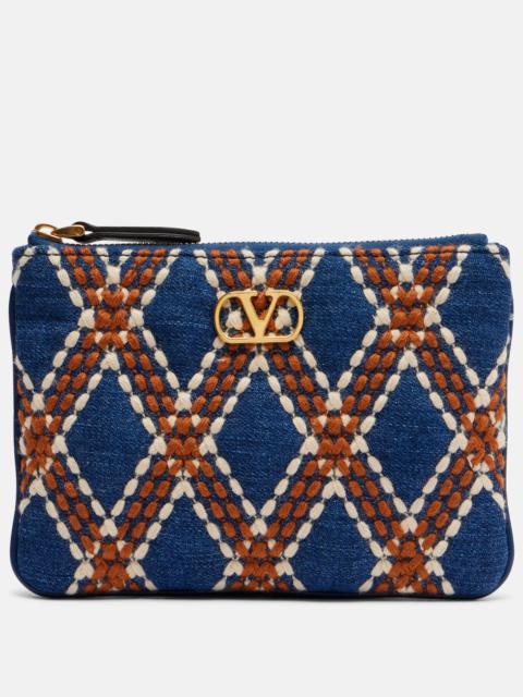 Quiltie 67 embroidered denim pouch