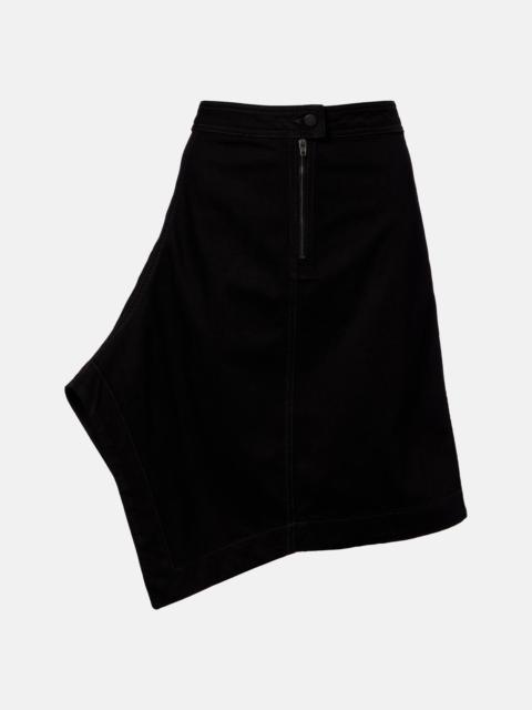 Asymmetric denim midi skirt