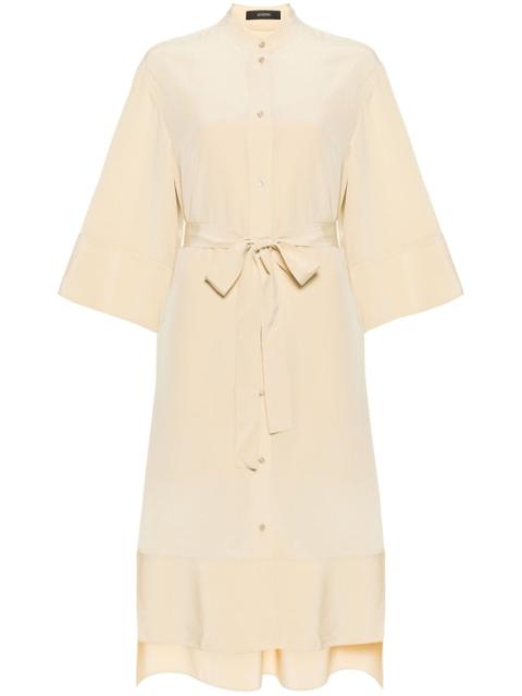 collarless silk dress