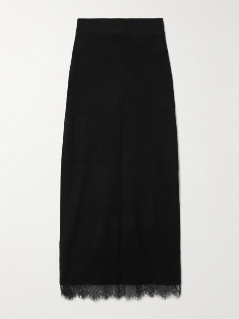Penelopy Lace-trimmed Ribbed Organic Cashmere Midi Skirt