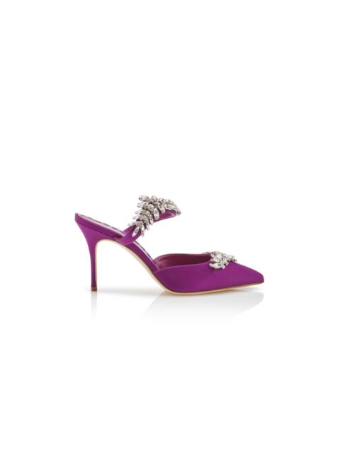 Purple Satin Crystal Embellished Mules