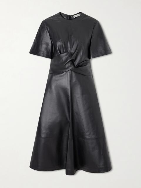 Kirsty Wrap-effect Paneled Leather Midi Dress