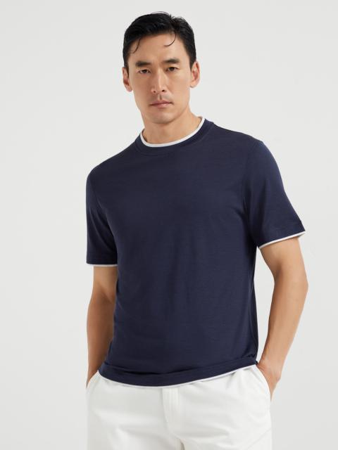 Silk and cotton jersey crew neck T-shirt with faux-layering