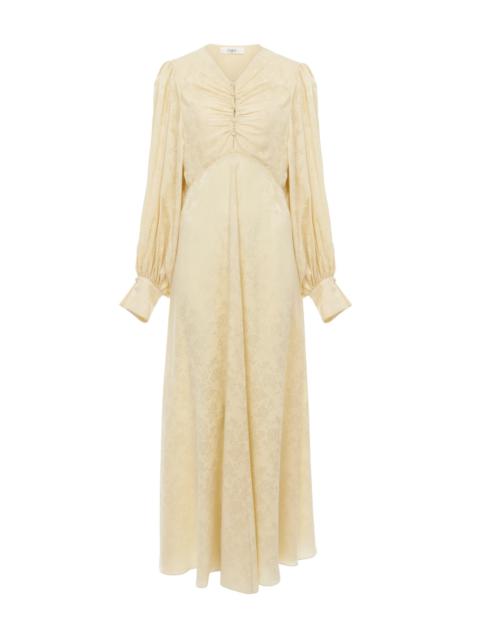 RUCHED LONG DRESS IN SILK JACQUARD