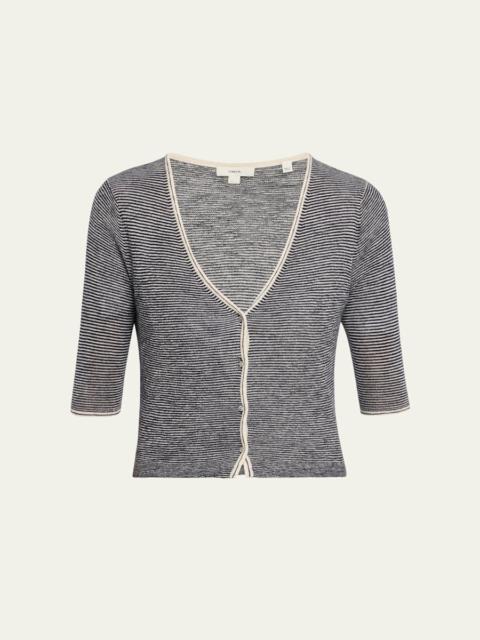 Micro-Stripe V-Neck Cardigan